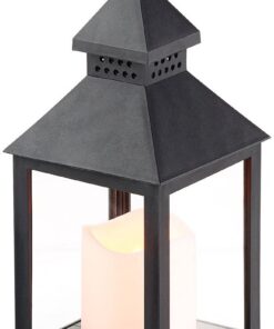 **Lunartec Grablaterne mit flackernder LED-Kerze und Timer, für romantische Abende, Batteriebetrieb, schwarz (LED Grabl
