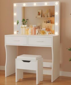 JUMMICO Großer Schminktisch mit LED Beleuchtung für Damen, ideal für Make-up und Schönheitspflege, 90 x 40 cm, Einstellb