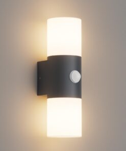 Klighten Up and Down Außenlampe E27 für Eingang und Terrasse Anthrazit ohne Leuchtmittel mit Bewegungsmelder IP54