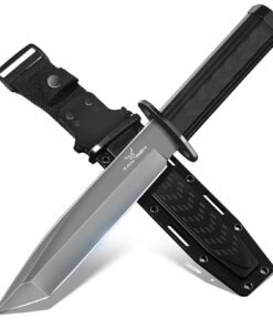 TAN REN Outdoor Survival Messer mit Kydex-Scheide SchwarzFür Camping und JagdD2-Stahl Monoblock Feststehklinge und Ergon