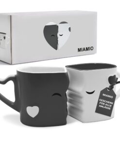 MIAMIO Küssende Kaffeetassen Geschenke für Frau und Mann Hochzeitsgeschenke aus Keramik (Grau) MIAMIO Küssende Tassen
