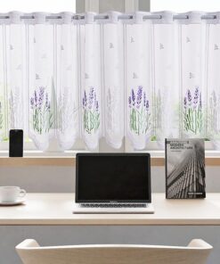 Transparente Scheibengardine mit Lochleiste für das Landhaus | Vintage Whitte Kurzgardine zum Küchenfenster | Jacquard