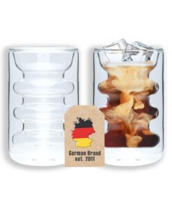 INTIRILIFE 2x Doppelwandige Thermo Gläser - hitzebeständiges Tee Kaffee Glas ohne Henkel - Mundgeblasen isoliert für Cap