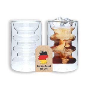INTIRILIFE 2x Doppelwandige Thermo Gläser - hitzebeständiges Tee Kaffee Glas ohne Henkel - Mundgeblasen isoliert für Cap