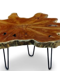 Kinaree Teak Couchtisch LUHU - massive Wurzelholzplatte, rustikaler Landhausstil, ideal für Wohnzimmer und Wintergarten