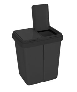 Ribelli Zweimer Duo schwarze Müllbehälter 2 x ca. 25 Liter, geruchsdichten Kunststoff Abfalleimer für die Küche, 502000