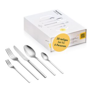 SILBERTHAL Besteck Set 6 Personen Spülmaschinenfest & Rostfrei - Monobloc Edelstahl 18/10 Matt - 30 teilig - für Hochzei