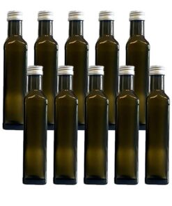 hocz Grüne Eckige Glasflaschen 500ml Maraska 12er Set mit Silber Schraubverschluss zum Selbst Abfüllen Likör Schnaps