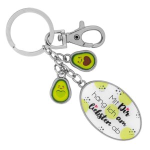 Sheepworld Schlüsselanhänger Avocado - Splitring und Karabiner - Metall Anhänger - Grün - One Size