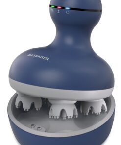 Cotsoco Wasserdichtes Elektrisches Kopfmassagegerät für Haarwachstum und Stressabbau - 4 Köpfe 84 Knoten Blau - Global R