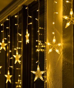 BLOOMWIN Stern Lichterkettenvorhang USB Stimmungslichter Weihnachtsbeleuchtung für Fenster Warmweiß