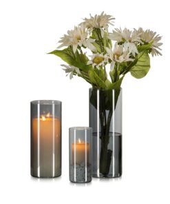Hewory Vase Schwarz 3er Set Glas Modern - Schicke Blumenvasen für Tischdeko Esstisch