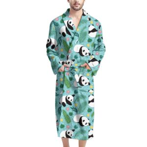 HUGS IDEA Warm Herren-Bademantel, Bohemian-Stil, Leopardenmuster, Tasche und Gürtel | HUGS IDEA Gemütlicher Herren-Haus