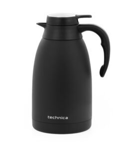 TECHNICA Thermoskanne 2L Edelstahl Schwarz - Doppelwandige Isolierung für heiße & kalte Getränke - Thermobecher Mit Druc