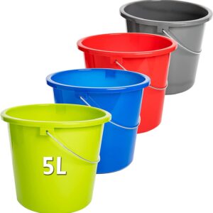 Eimer 5 Liter 4er Set – Haushaltseimer/Wassereimer mit Messskala in Anthrazit Rot Grün Blau für Robuste Putting und Rein