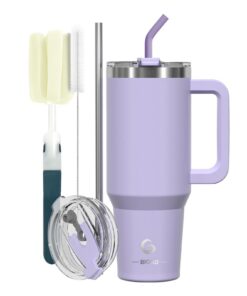 BIGRD Doppelwandiger Thermobecher, lila, BPA-frei für Sport und Reise mit Strohhalm und Deckel 6h heiß und 12h kalt, 1,2