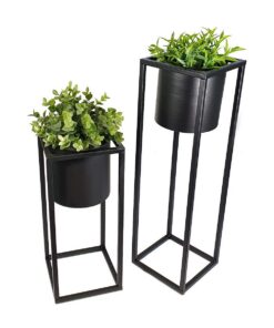 Spetebo Metall Blumentopfständer - Ecke Ständer 35 cm und 50 cm - Ideal für Pflanzen - Schwarz - Set von 2 Einheiten