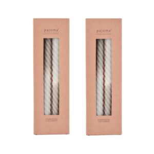 Pajoma® Gedrehte Stabkerzen Grau-Beige | Hochwertige Premium Spiralkerzen - 250 x 20 mm, 45g Wachsgewicht, 5 Std. Brennd
