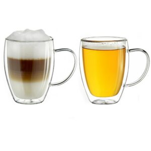 Creano Doppelwandiges Thermoglas mit Henkel, 400ml, großes Doppelwandglas aus Borosilikatglas, Kaffeegläser 2er Set Cr