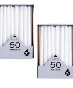 pajoma® Stabkerzen Weiß 100 Stück | Duftfrei, vielseitig einsetzbar für Kerzenhalter, Deko & festliche Anlässe | Hochwer