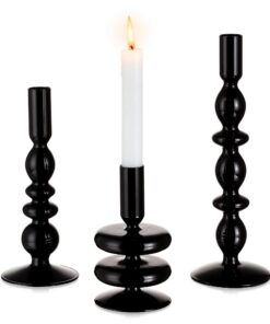Glasseam Kerzenständer Schwarz 3er Set Glas, Chic Stabkerzenhalter für Weihnachten Halloween Haus Deko
