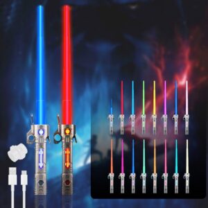 CJBIN 2 Pcs Kinder Lichtschwerter mit Licht & Sound für Star Wars Fans(Silber + Schwarz)