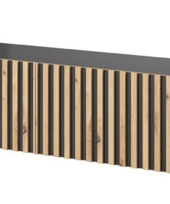 Selsey Schwarz Fernsehtisch Mit Lamellierter Front 175 cm Hängend Für Wohnzimmer