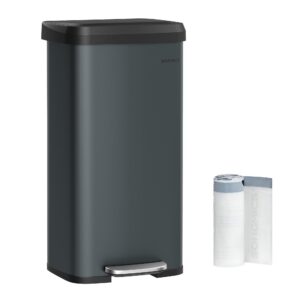 SONGMICS ULTB520G01 Küchennachrichtenkübel Edelstahl Softverschluss Trittpedal Anthrazitgrau Schwarz