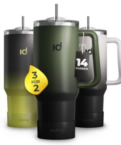 IceDrop® XXL Thermo Cup 1.2L für 12 Stunden kalte oder heiße Getränke - Tumbler Cup - Olive Schwarz IceDrop® 100% ausl