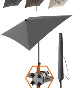 4smile Sonnenschirm Balkon UPF 50+ - Anthrazit - Rechteckiger Sonnenschirm 200x125 cm + Halterung für Balkongeländer + S