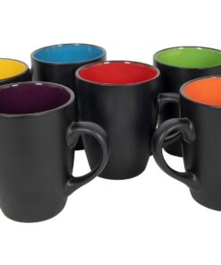 Kaffeebecher 6er Set - schwarz matt/innen farbig - Porzellan Tassen mit Henkel - bunt.sale | Kaffeebecher 6er Set je 34