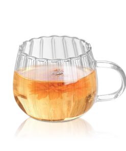Gerippte Glaswaren Trinkgläser, Klar Kristall Gläser mit Henkel Streifen Design, Riffle Gläser für Kaffee und Tee, Klar