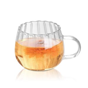 Gerippte Glaswaren Trinkgläser, Klar Kristall Gläser mit Henkel Streifen Design, Riffle Gläser für Kaffee und Tee, Klar