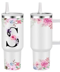 Thermobecher Personalisiert + Thermosbecher Kaffee to go Reisebecher mit Strohhalm + Geschenke für Frauen und Männer (S)
