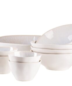 MÄSER Serie Frozen 9-teiliges Bowl Set, Weiße Keramik für Küche und Deko, organische Formen, handgeschnittene Lasermarke