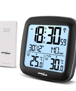 Green Blue Funk-Wetterstation mit Außensensor | DCF-Uhr | Temperaturanzeige | Kalender & Alarm | Snooze-Funktion | Wand-