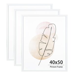 KAIWIN Bilderrahmen 40x50 Weiß Holz zum aufhängen für Wohnzimmer und Schlafzimmer mit Acrylglas und MDF Puzzlerahmen Set