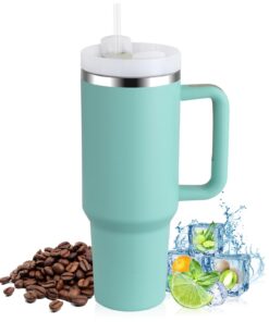 PRAOAHEI 40oz Doppelwandiger Edelstahl Thermobecher mit Strohhalm und Henkel, perfekt für Kaffee und Tee zu Hause und im