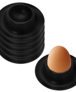 6 Schwarze Steingut Eierbecher für Camping Frühstück & Familienfeiern