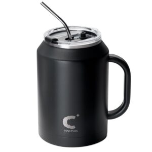 Coolplus Mitternachtsschwarz 1,4 l isolierter Edelstahl-Wasserbecher mit Griff und Strohhalm, BPA-frei, 36 Stunden kalt,