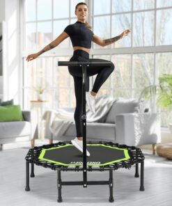 ONETWOFIT leise klappbares Trampolin für Erwachsene, 114 cm, Mini Fitness W/Einstellbare Schaumstoffgriff Bungees