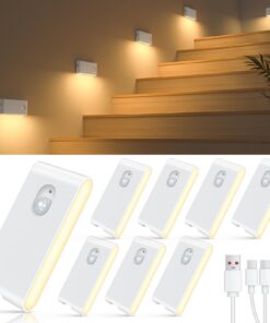 WEEDED Nacht Licht mit Bewegungsmelder 8 Stück Treppenbeleuchtung aufladbar USB 3 Modi für Haus sowie Badezimmer Flur Sc