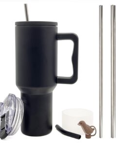 FloweryOcean 05-Schwarz Edelstahl Doppelwandiger Vakuum Thermobecher 1200ml to go Auslaufsicher für Heißer und Kalter Ge
