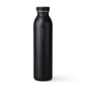 Vinsun Edelstahl-Trinkflasche 600ml Schwartz - auslaufsicher, BPA frei, doppelwandig isoliert - robuste Thermoflasche fü