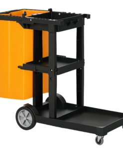 HOMCOM Professioneller Reinigungswagen Schwarz mit 3 Ablagen und 100L Tasche für Hotel und Restaurant