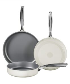 Keramikbeschichtete Pfannenset mit Edelstahlgriffen, Ideal für Induktion, Beige | Pfannenset mit Keramikbeschichtung un