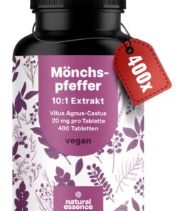 Mönchspfeffer hochdosiert - 400 Tabletten - 20mg pro Tablette - 10:1 Extrakt - Frauen Nahrungsergänzungsmittel - Vegan -