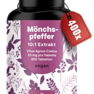 Mönchspfeffer hochdosiert - 400 Tabletten - 20mg pro Tablette - 10:1 Extrakt - Frauen Nahrungsergänzungsmittel - Vegan -
