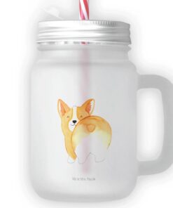 Mr. & Mrs. Panda Geschenk Trinkglas Corgi Po - Retro-Glas, Strohhalm Glas, Hundebesitzer