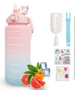 KETIEE 2l Wasserflasche mit Strohhalm, ideal für Fitness, Camping und Yoga, Zeitmarkierung und Auslaufsicherheit, BPA-fr